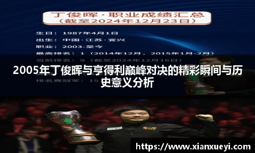 2005年丁俊晖与亨得利巅峰对决的精彩瞬间与历史意义分析